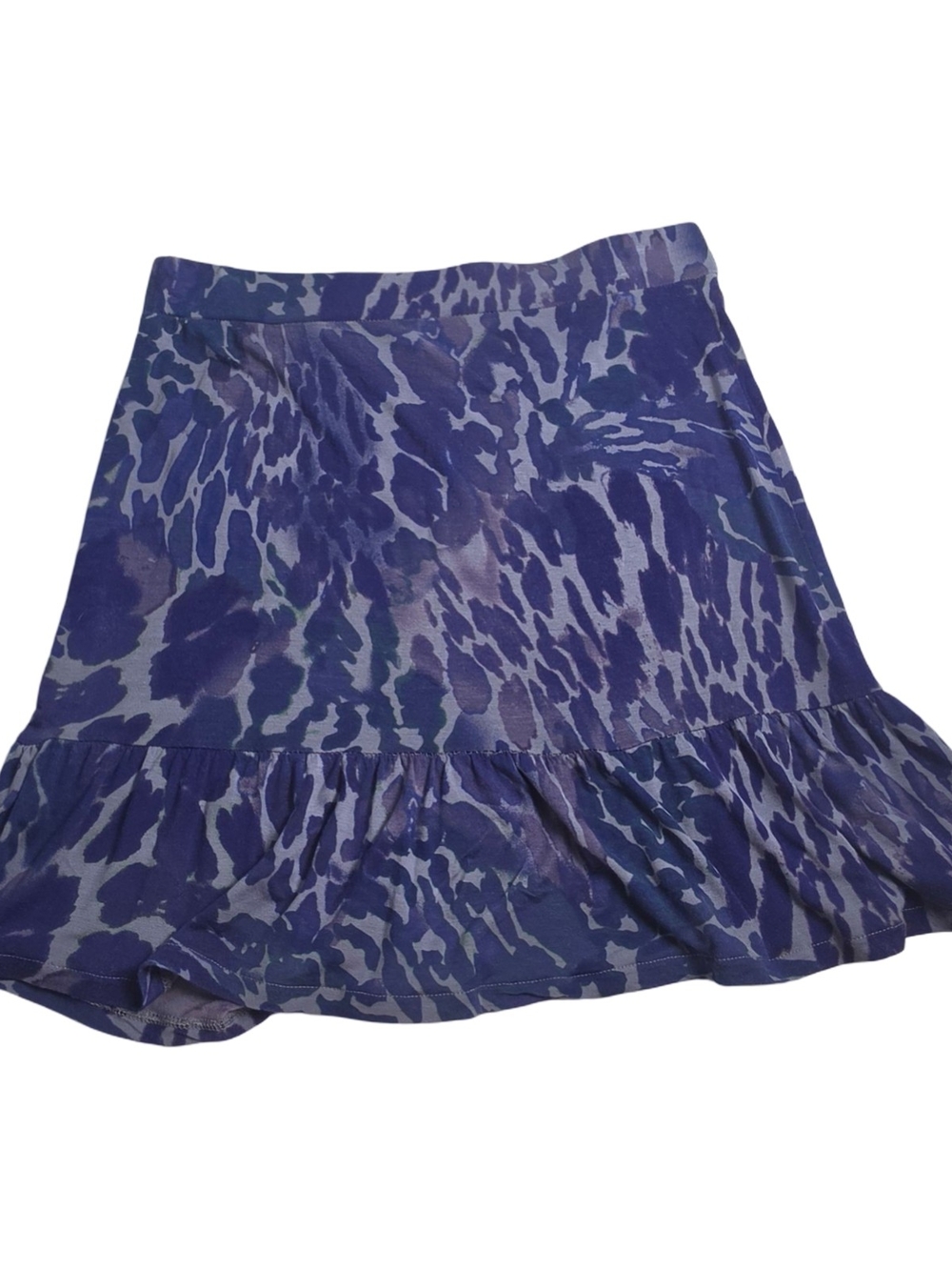 Daisy Fuentes Blue Abstract Print Ruffle Hem Skirt Women's S Pull On Stretch Y2K